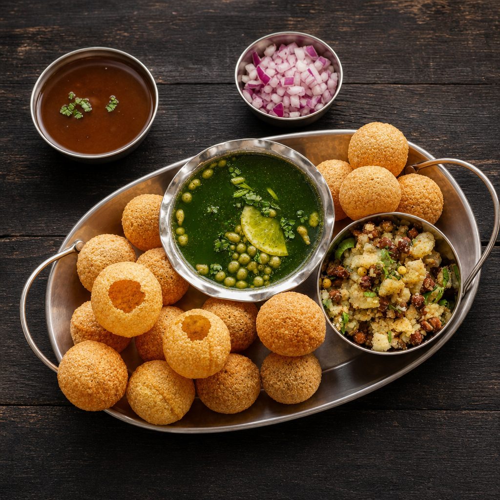 Panipuri (18 pcs) with Paani (2 types) and Ragda.